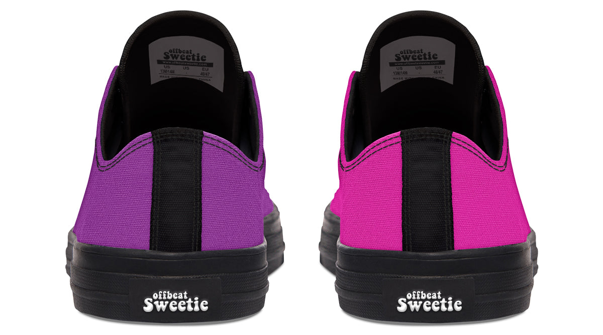 Purple And Pink Mismatched Low Tops - Offbeat Sweetie