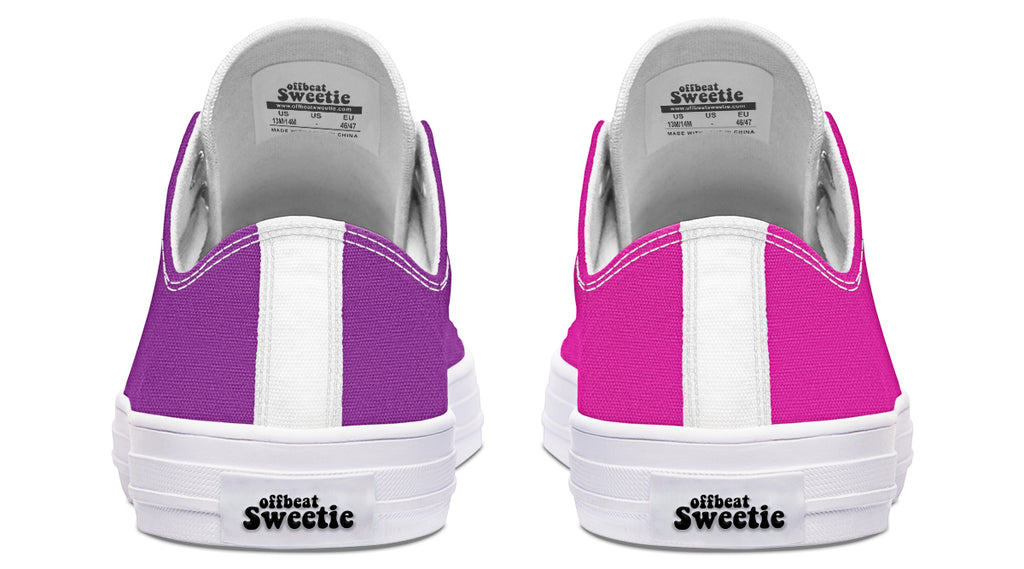 Purple And Pink Mismatched Low Tops - Offbeat Sweetie