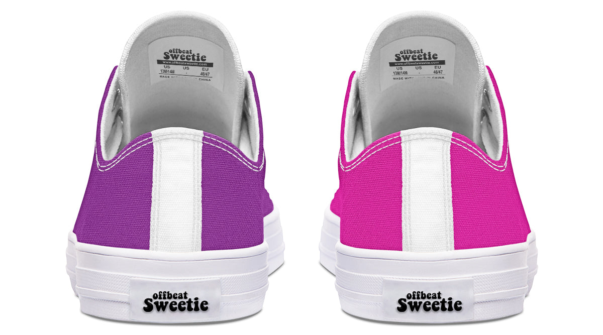 Purple And Pink Mismatched Low Tops - Offbeat Sweetie