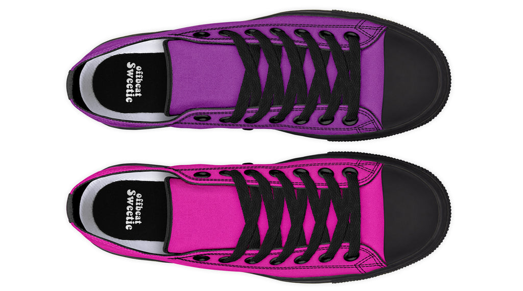 Purple And Pink Mismatched Low Tops - Offbeat Sweetie