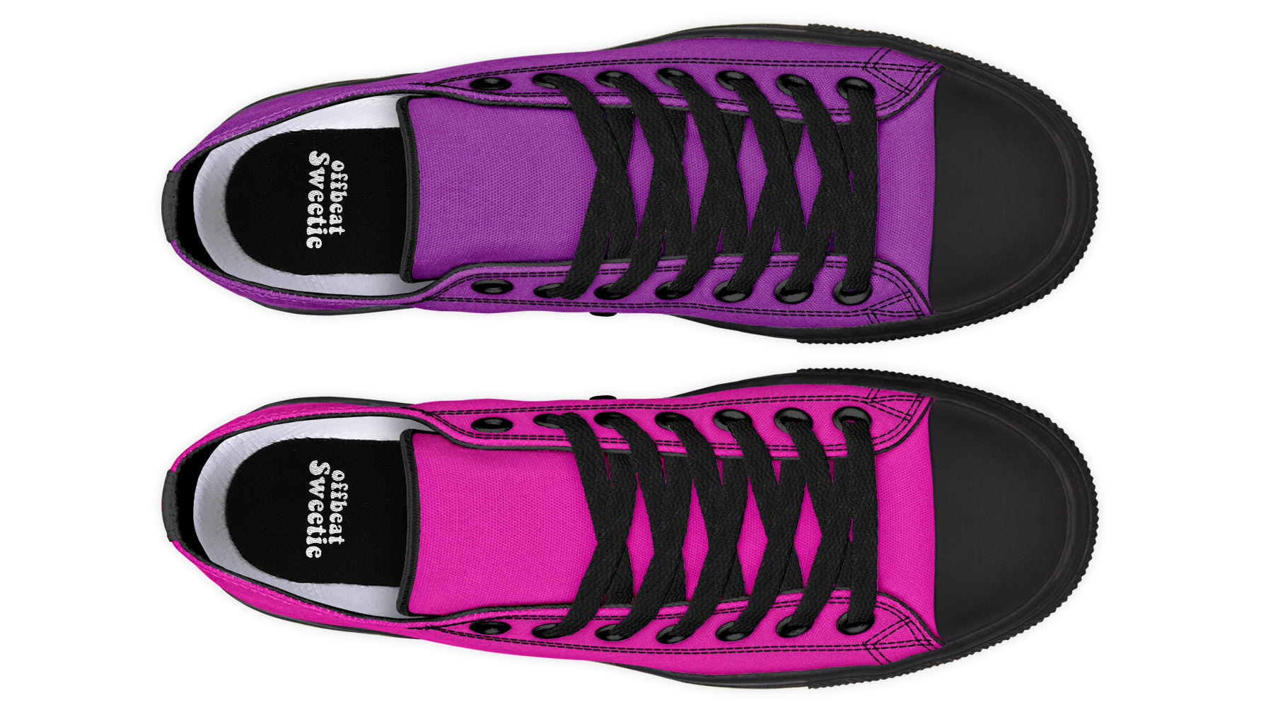 Purple And Pink Mismatched Low Tops - Offbeat Sweetie