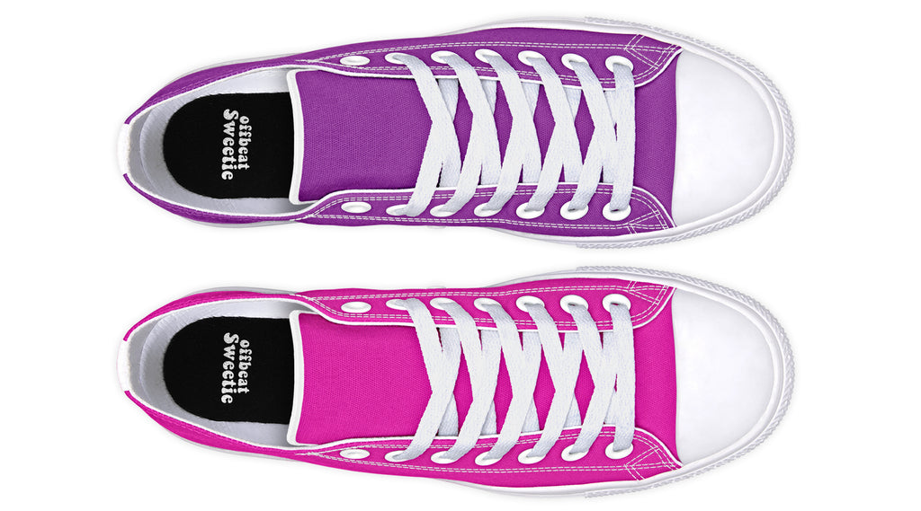 Purple And Pink Mismatched Low Tops - Offbeat Sweetie