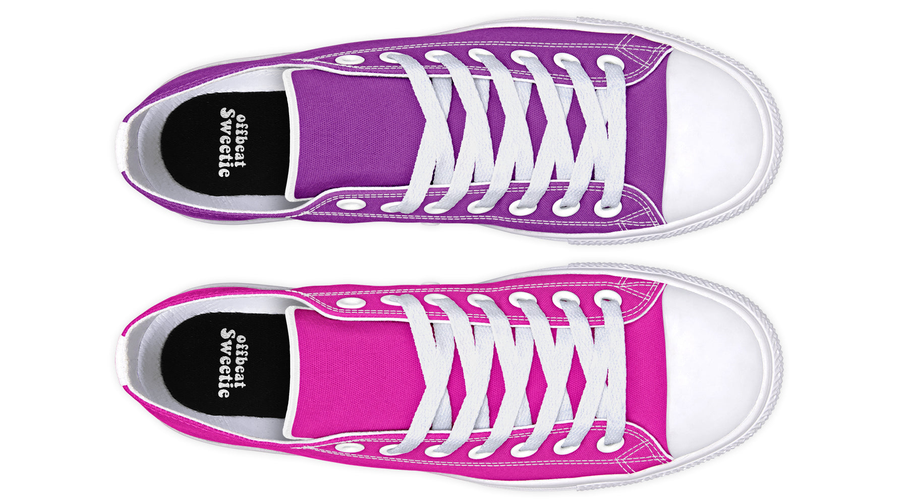 Purple And Pink Mismatched Low Tops - Offbeat Sweetie