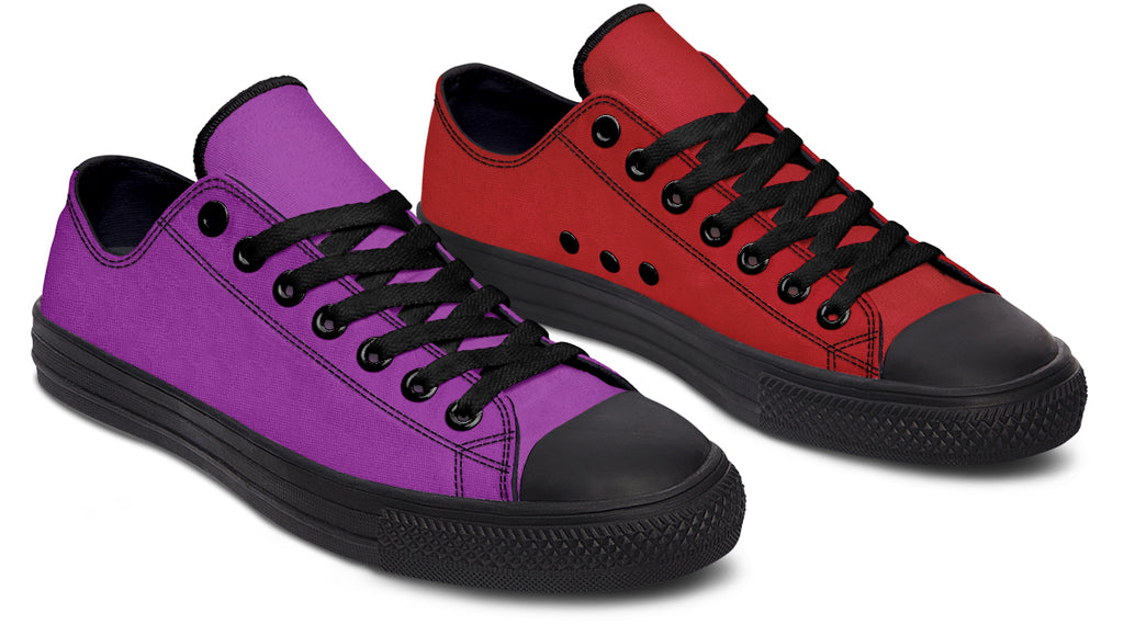 Purple And Red Mismatched Low Tops - Offbeat Sweetie
