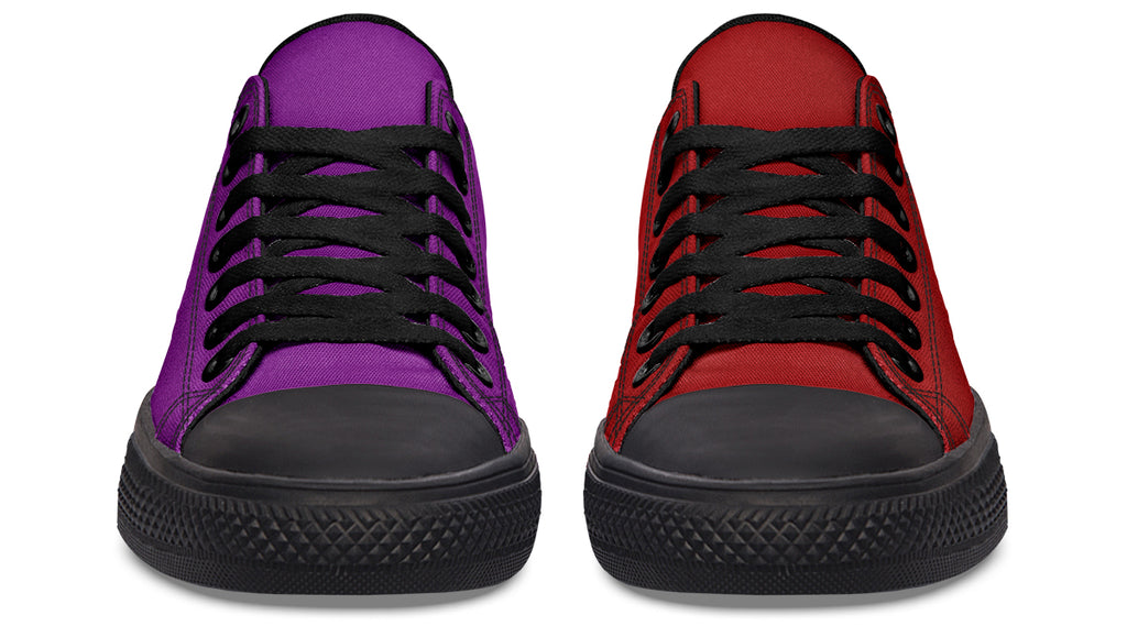 Purple And Red Mismatched Low Tops - Offbeat Sweetie
