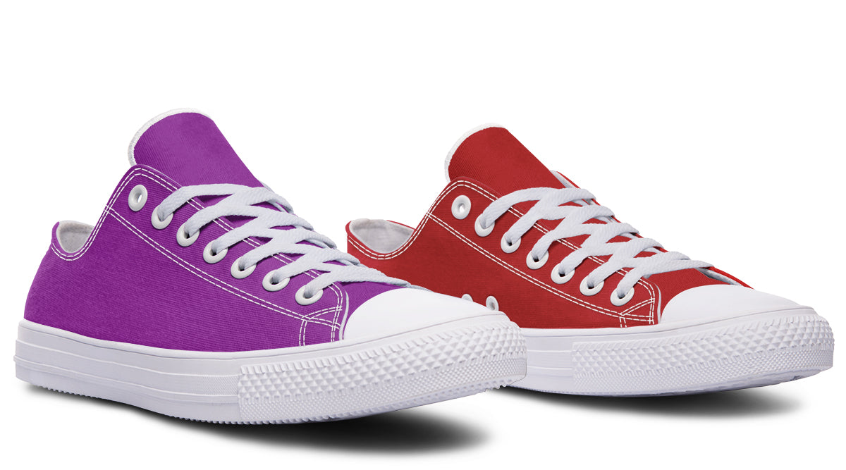 Purple And Red Mismatched Low Tops - Offbeat Sweetie