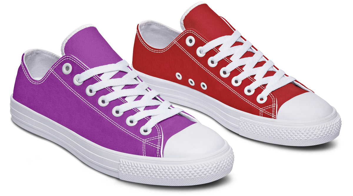 Purple And Red Mismatched Low Tops - Offbeat Sweetie