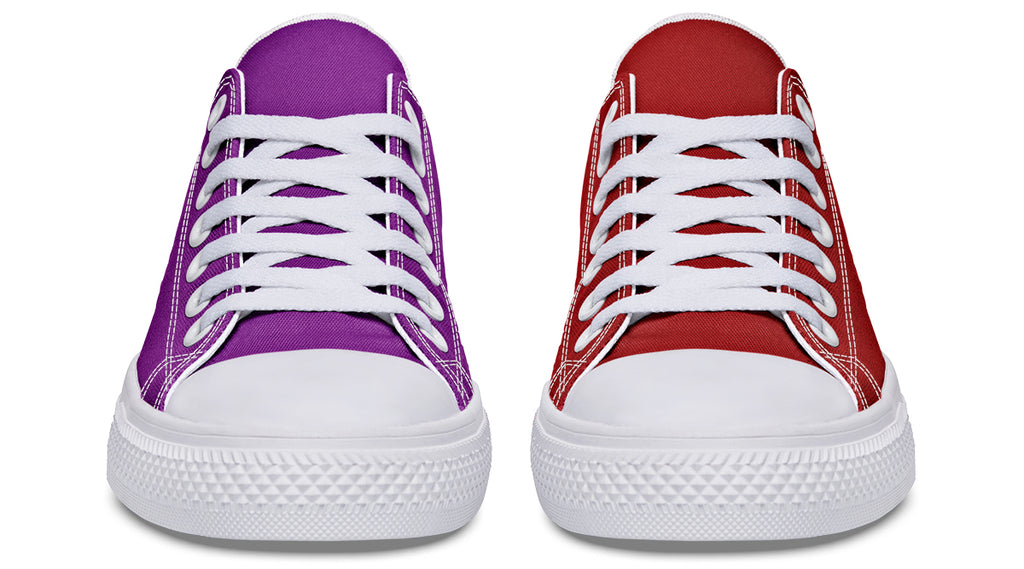 Purple And Red Mismatched Low Tops - Offbeat Sweetie