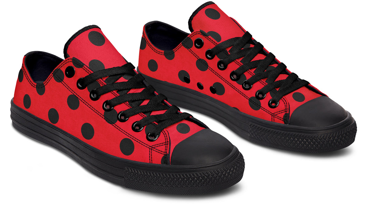 Red And Black Polka Dot Low Tops (Wide)