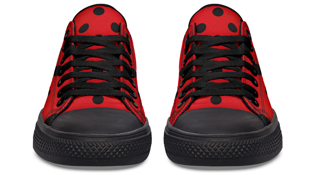 Red And Black Polka Dot Low Tops (Wide)