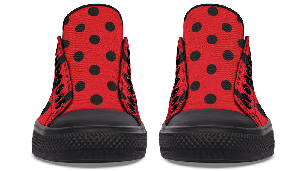 Red And Black Polka Dot Low Tops (Wide)
