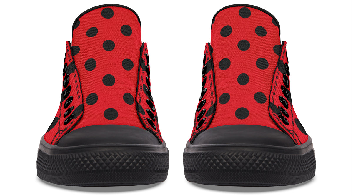 Red And Black Polka Dot Low Tops (Wide)