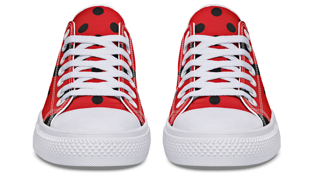Red And Black Polka Dot Low Tops (Wide)