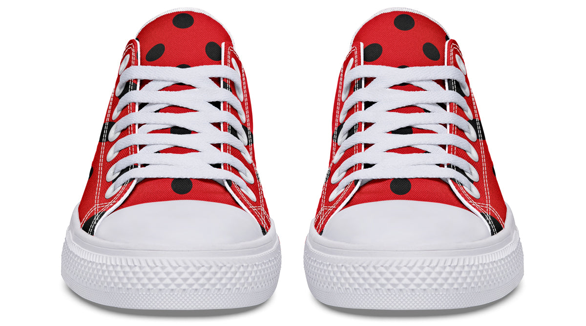 Red And Black Polka Dot Low Tops (Wide)
