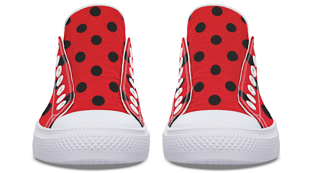 Red And Black Polka Dot Low Tops (Wide)