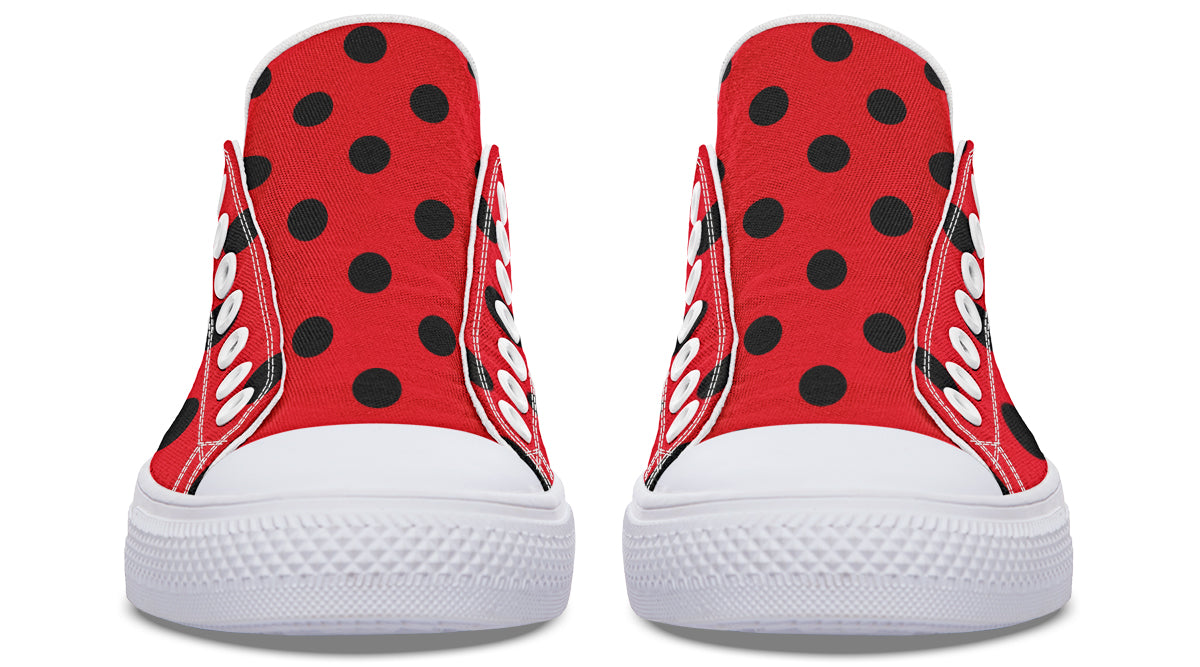 Red And Black Polka Dot Low Tops (Wide)