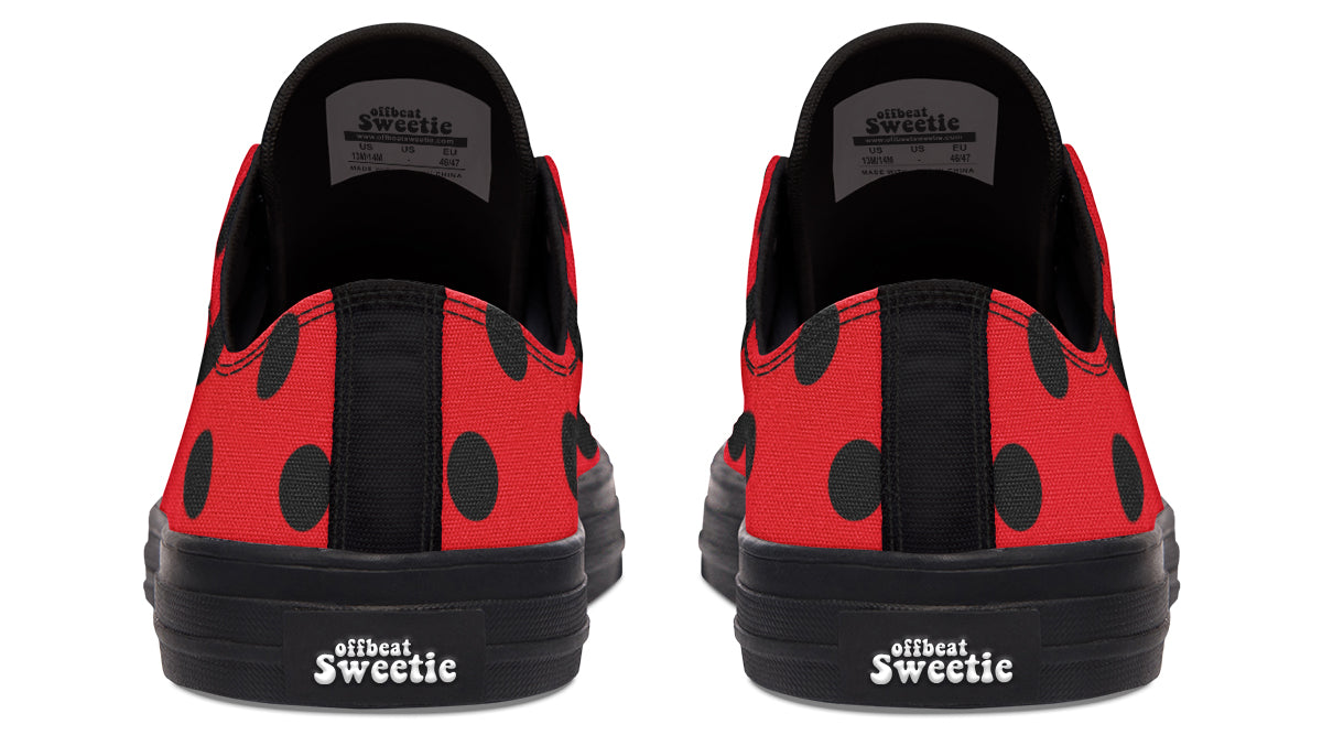 Red And Black Polka Dot Low Tops (Wide)