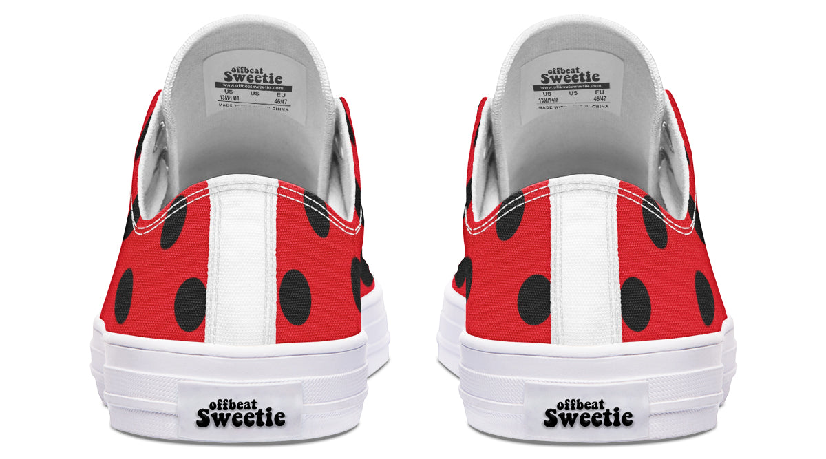 Red And Black Polka Dot Low Tops (Wide)