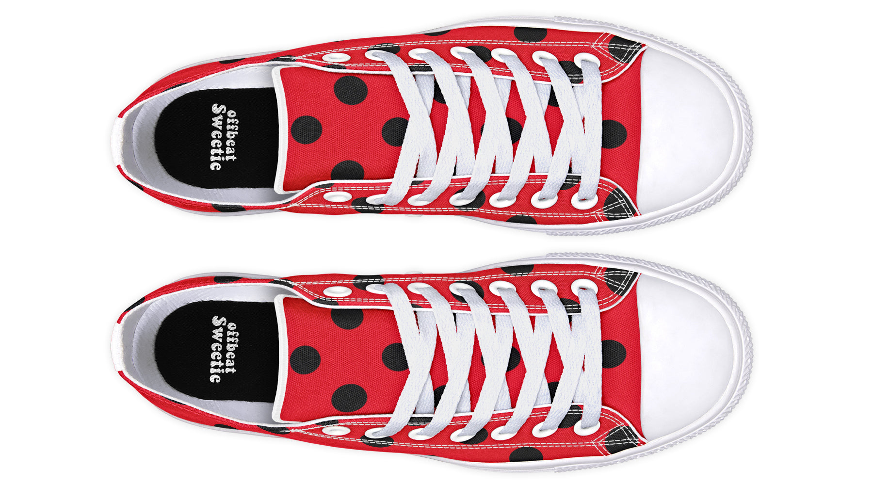 Red And Black Polka Dot Low Tops (Wide)