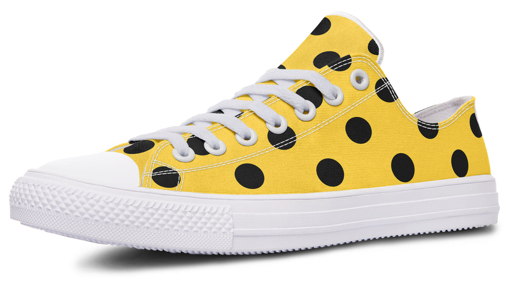 Red And Yellow Mismatched Polka Dot Low Tops