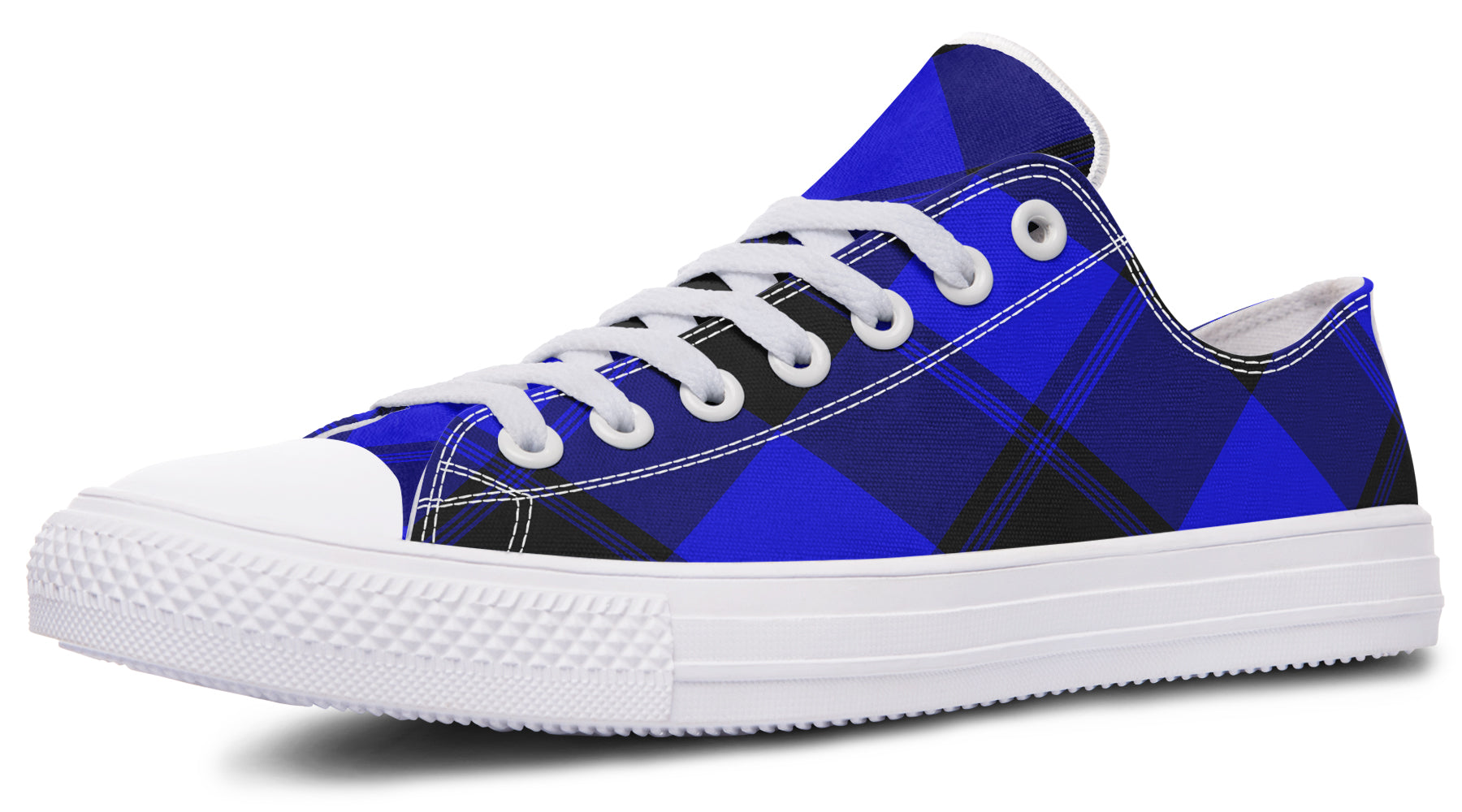 Vivid Blue Plaid Low Tops (Wide)