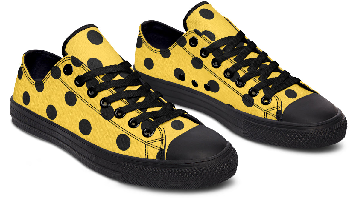 Yellow And Black Polka Dot Low Tops
