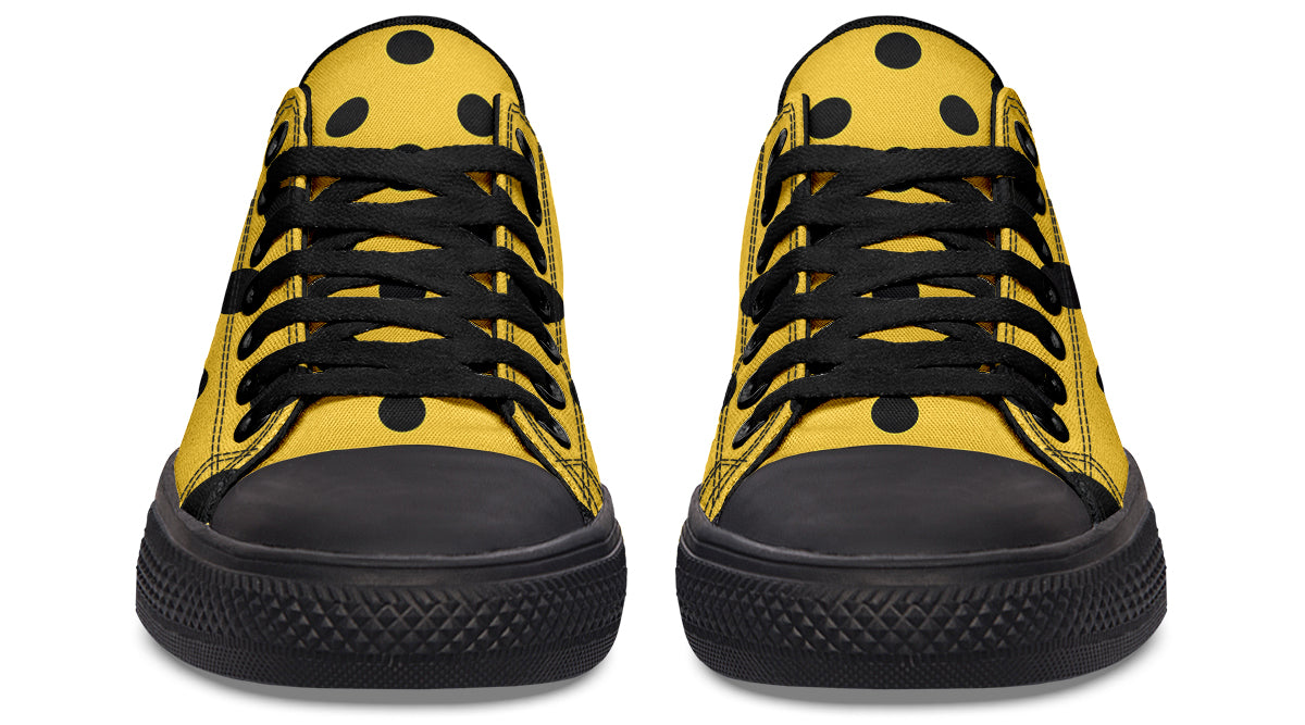Yellow And Black Polka Dot Low Tops (Wide)
