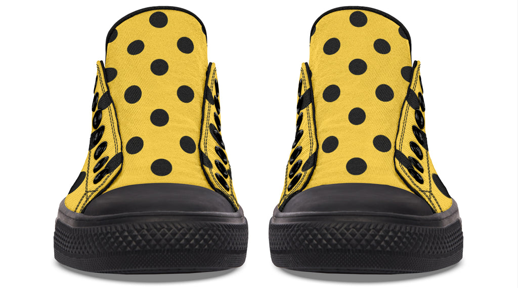 Yellow And Black Polka Dot Low Tops (Wide)