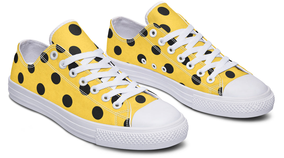 Yellow And Black Polka Dot Low Tops (Wide)