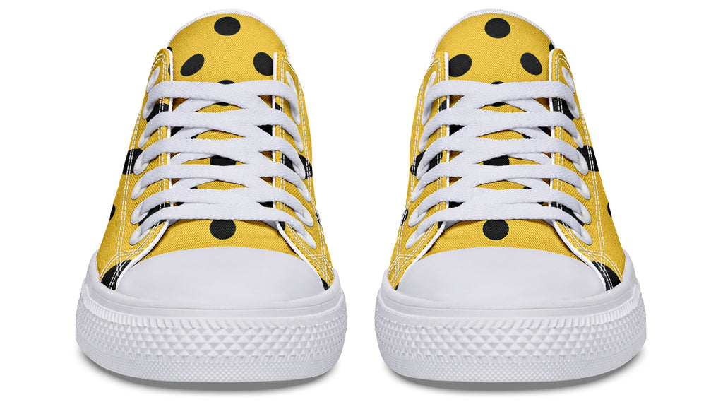 Yellow And Black Polka Dot Low Tops (Wide)