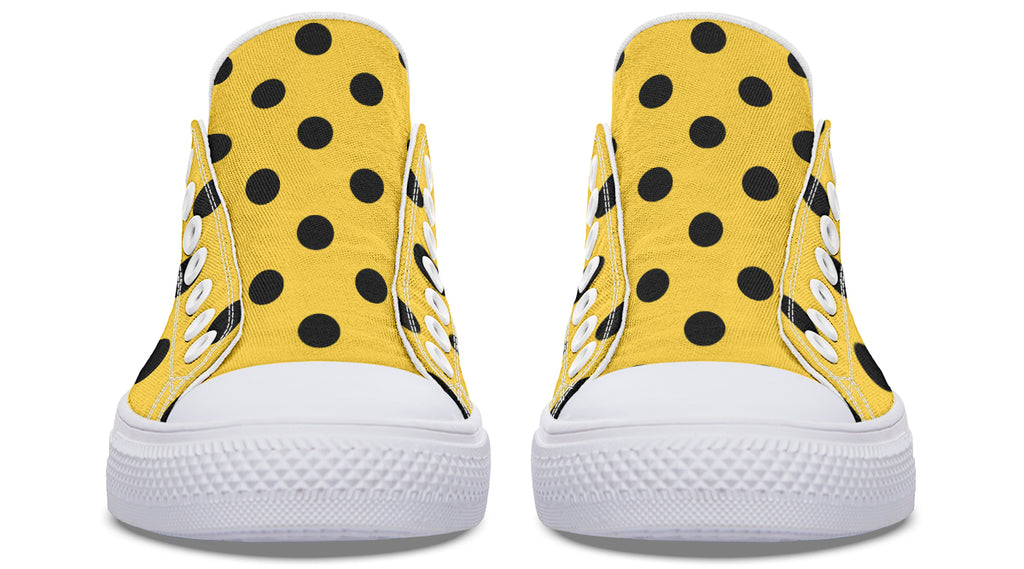 Yellow And Black Polka Dot Low Tops (Wide)
