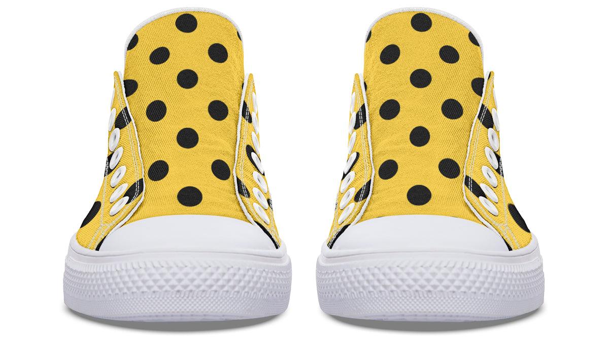 Yellow And Black Polka Dot Low Tops (Wide)