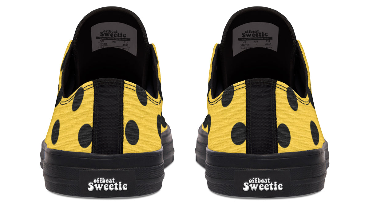 Yellow And Black Polka Dot Low Tops (Wide)
