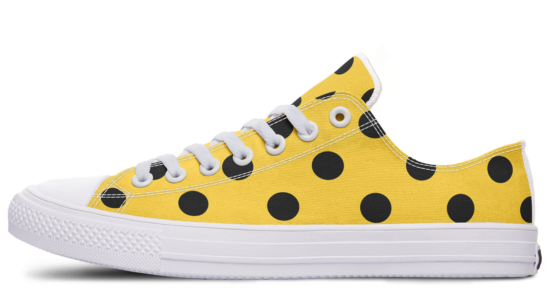 Yellow And Black Polka Dot Low Tops (Wide)