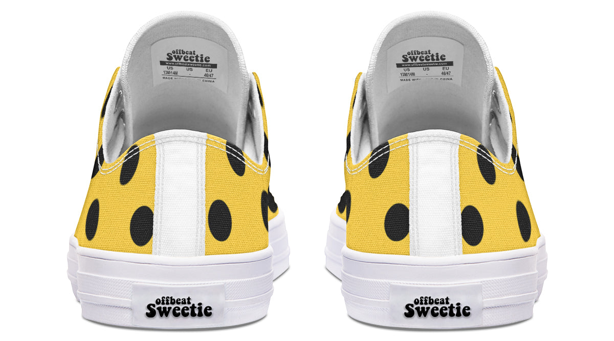 Yellow And Black Polka Dot Low Tops (Wide)