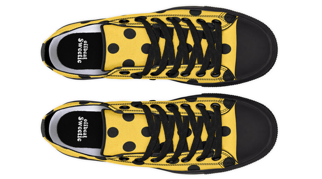 Yellow And Black Polka Dot Low Tops (Wide)