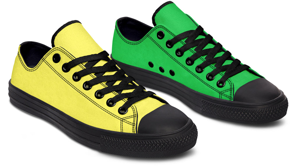 Yellow And Green Mismatched Low Tops - Offbeat Sweetie