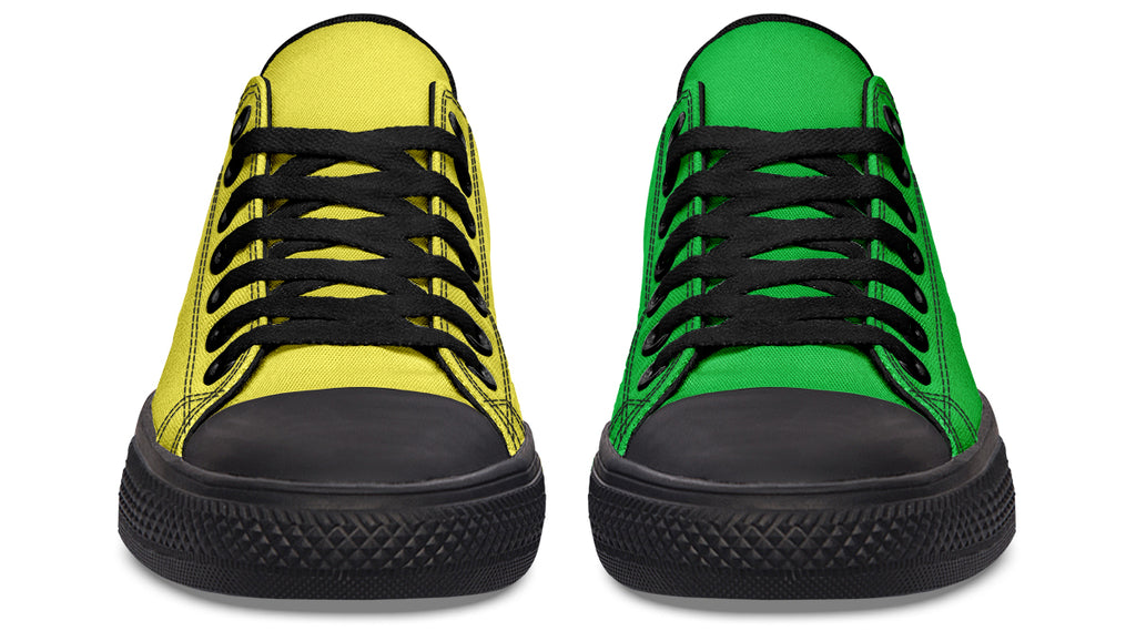 Yellow And Green Mismatched Low Tops - Offbeat Sweetie