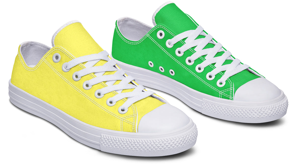 Yellow And Green Mismatched Low Tops - Offbeat Sweetie