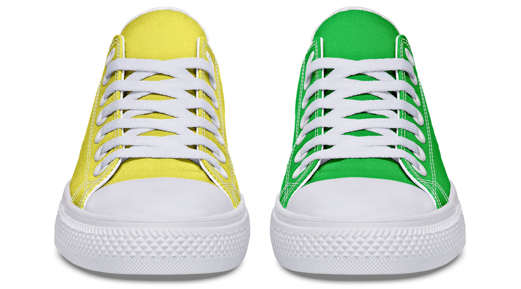 Yellow And Green Mismatched Low Tops - Offbeat Sweetie