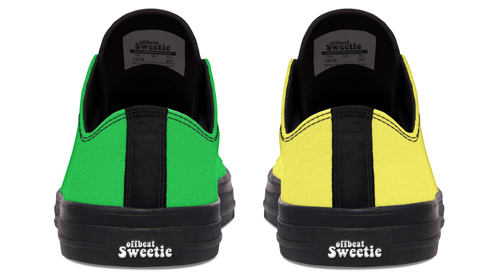Yellow And Green Mismatched Low Tops - Offbeat Sweetie