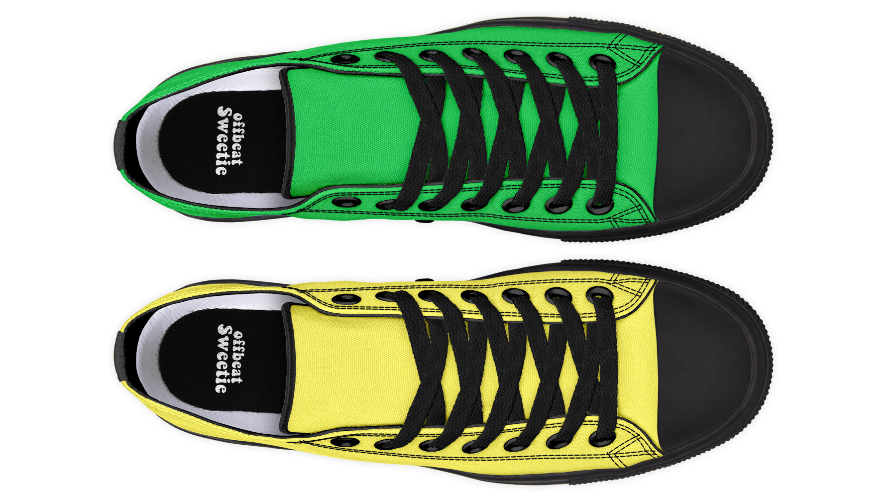 Yellow And Green Mismatched Low Tops - Offbeat Sweetie