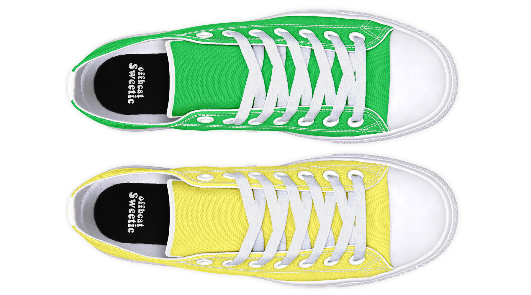 Yellow And Green Mismatched Low Tops - Offbeat Sweetie