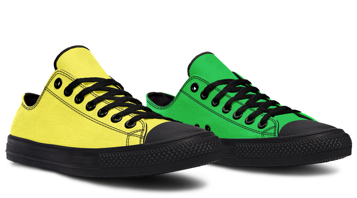 Yellow And Green Mismatched Low Tops (Wide)