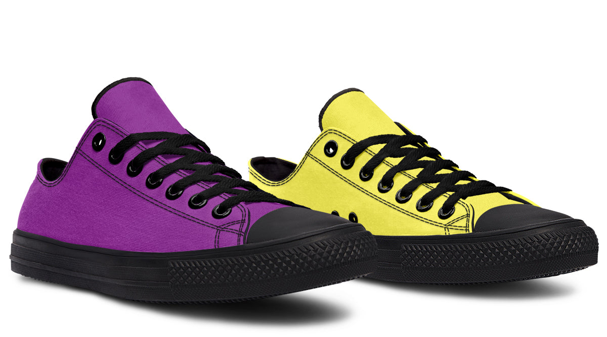 Yellow And Purple Mismatched Low Tops - Offbeat Sweetie