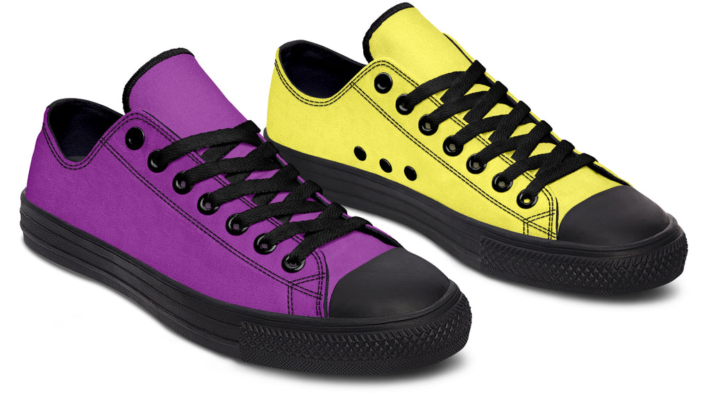 Yellow And Purple Mismatched Low Tops - Offbeat Sweetie