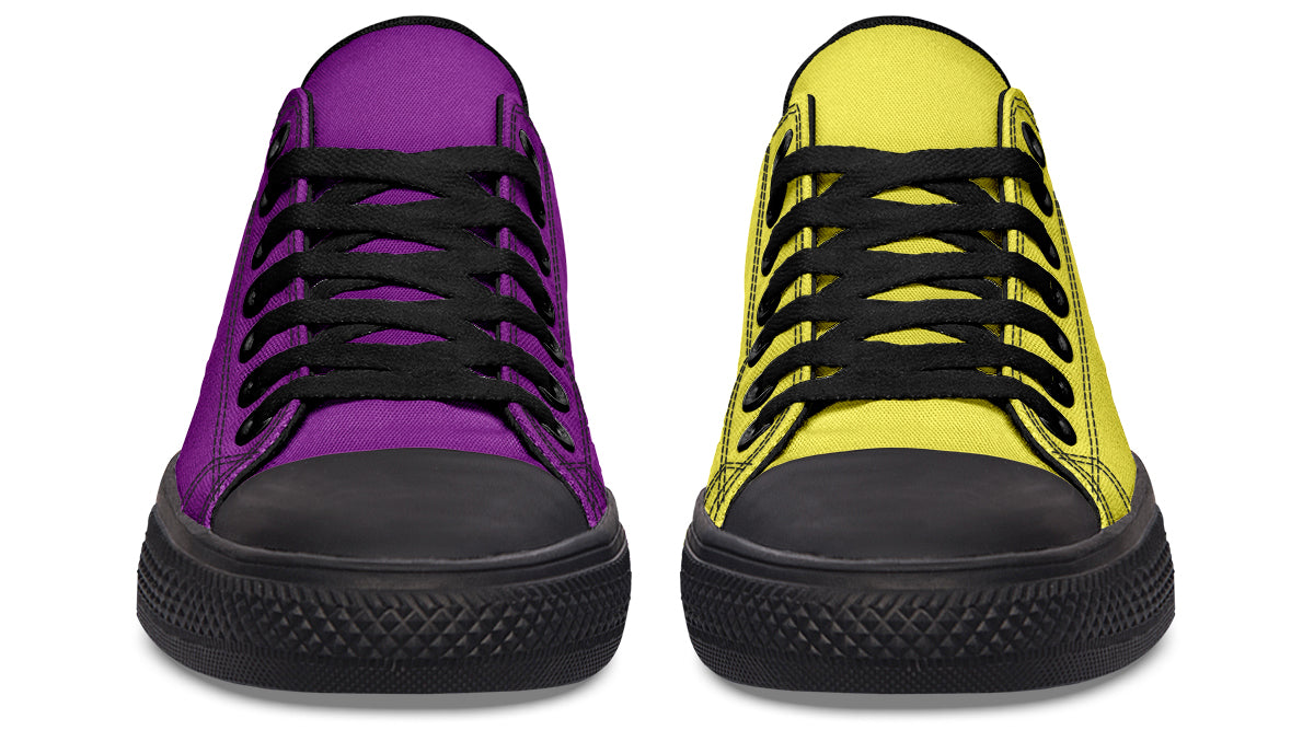Yellow And Purple Mismatched Low Tops - Offbeat Sweetie