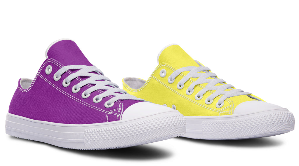 Yellow And Purple Mismatched Low Tops - Offbeat Sweetie