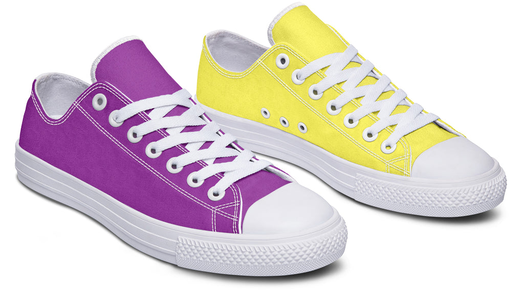 Yellow And Purple Mismatched Low Tops - Offbeat Sweetie