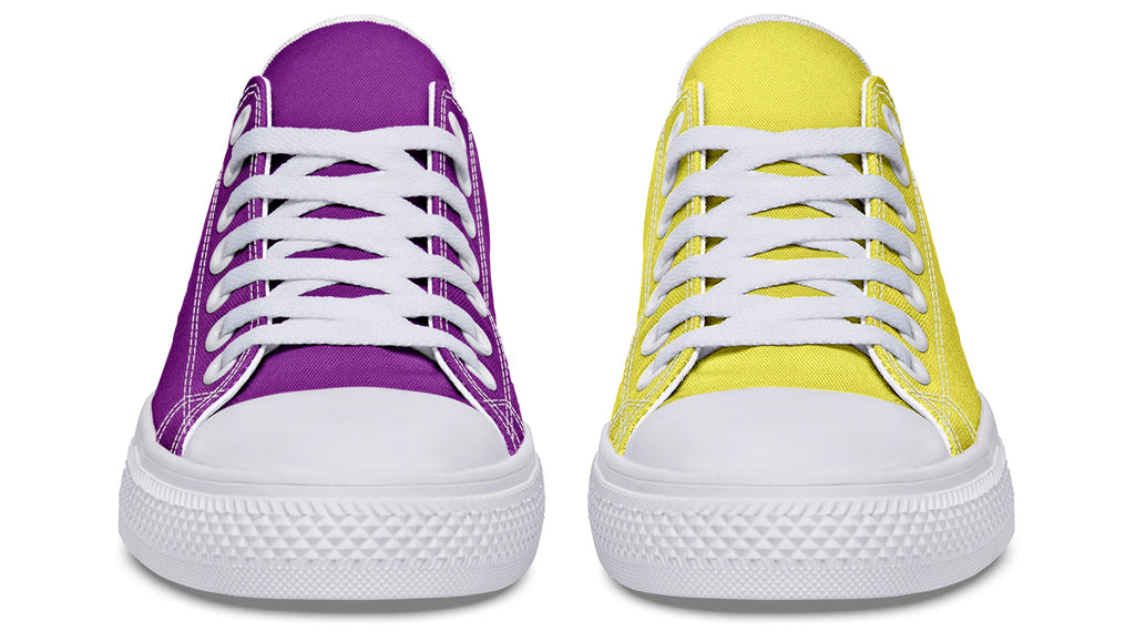 Yellow And Purple Mismatched Low Tops - Offbeat Sweetie